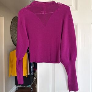 Bar III Fuchsia Ribbed Crewneck Sweater with Mesh Yoke